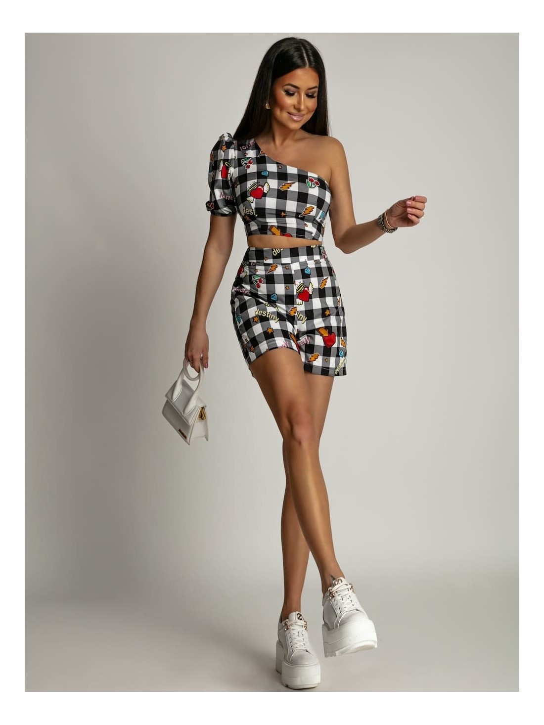 Women\'s checkered summer set, black 01013 - Online store - Boutique